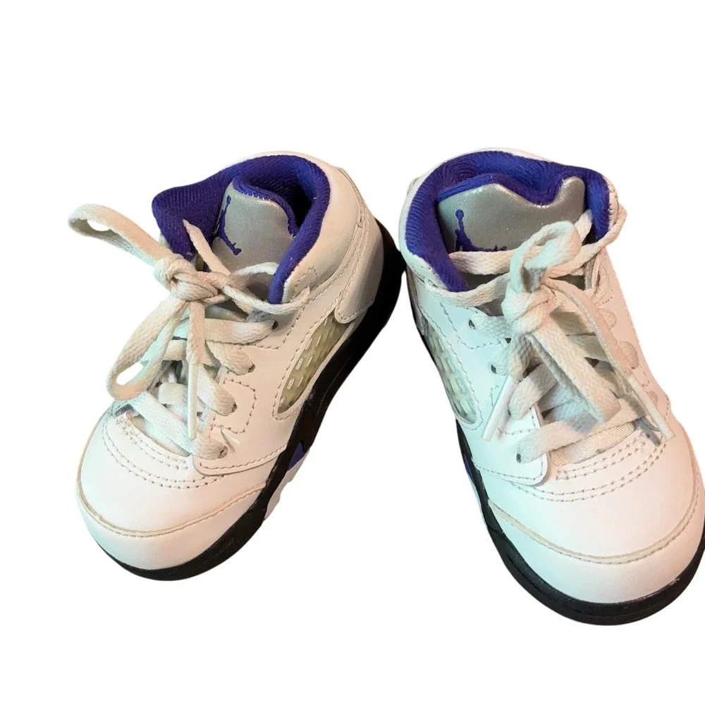 Cute Tiny Jordan 5 Retro Basketball Shoes‎ White Purple Sneakers Toddler Size 5C